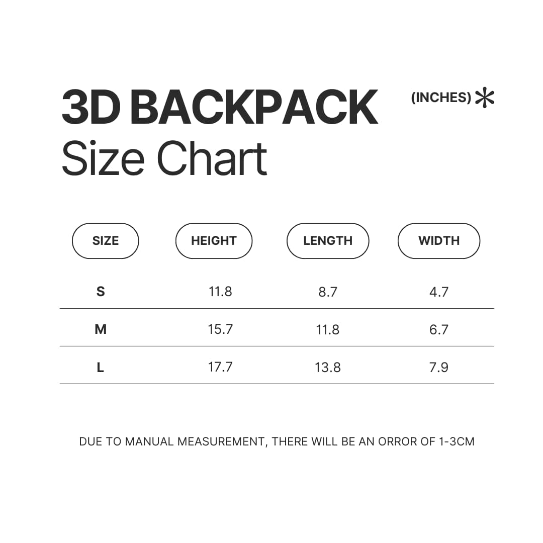 3D Backpack Size Chart - Highland Cow Gifts UK