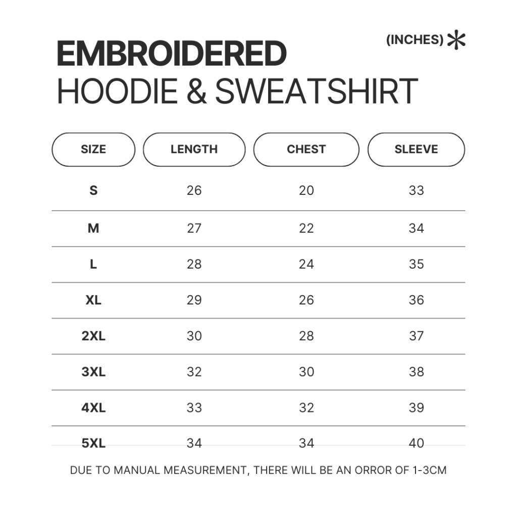 Embroidered Hoodie Sweatshirt Size Chart - Highland Cow Gifts UK