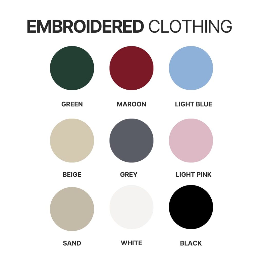Embroidered clothing color chart 1 - Highland Cow Gifts UK