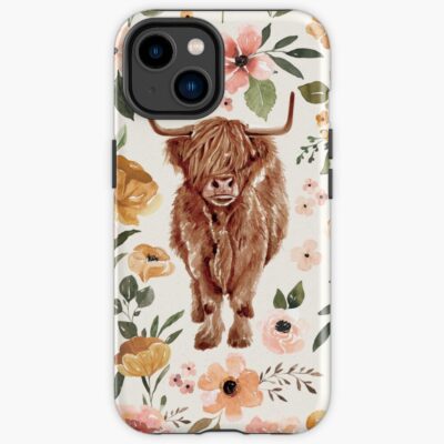 Highland Cow Boho Floral Design Iphone Case