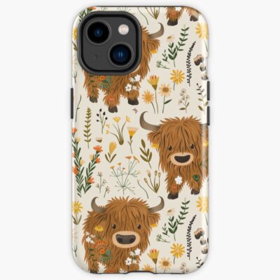 Highland Cow Adorable Floral Pattern Iphone Case