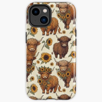 Highland Cow Sunflowers Design Art Graphic Iphone Case