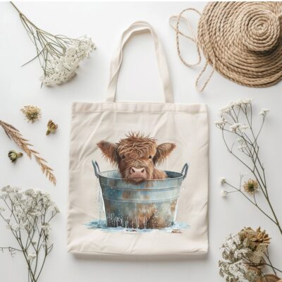 Highland Cow Western Print Tote Bag
