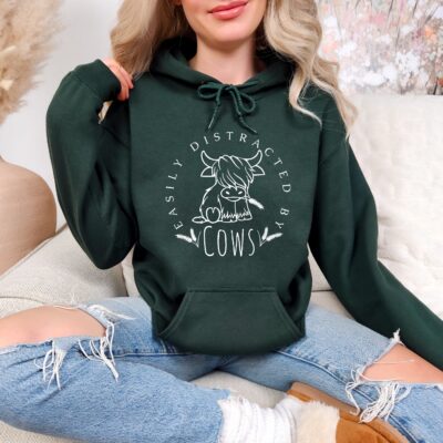 Highland Cow Farm Easily Distracted Hoodie