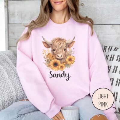 Highland Cow Sunflower Floral Farm Custom Sweatshirt