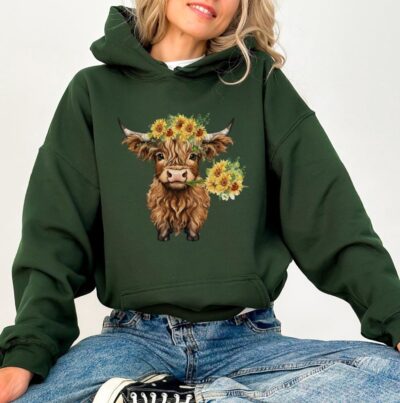 Highland Cow Daisy Farm Hoodie