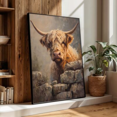 Highland Cow Rustic Print Wall Art