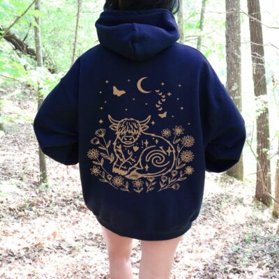 Highland Cow Celestial Cottagecore Hoodie
