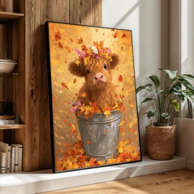 Highland Cow Autumn Baby Wall Art