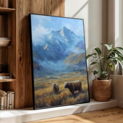 Highland Cow Mountain View Wall Art