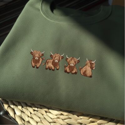 Highland Cow Ultra Soft Animal Embroidered Sweatshirt