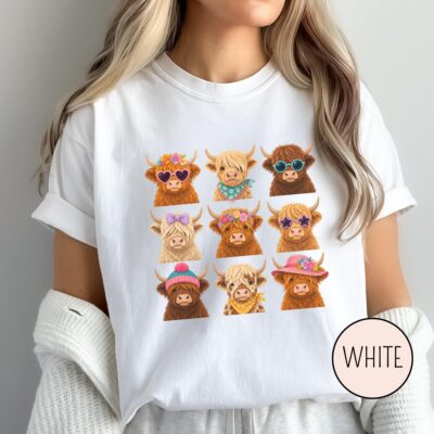 Highland Cow Comfort Colors Floral T-shirt