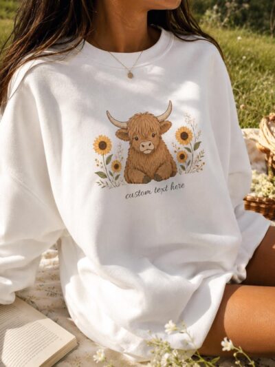 Highland Cow Sunflower Farm Custom Sweatshirt