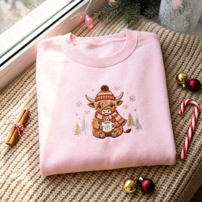 Highland Cow Cozy Cute Embroidered Sweatshirt