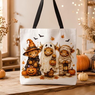Highland Cow Cute Halloween Tote Bag