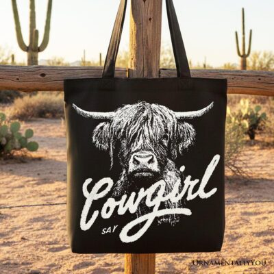 Highland Cow Vintage Cowgirl Tote Bag