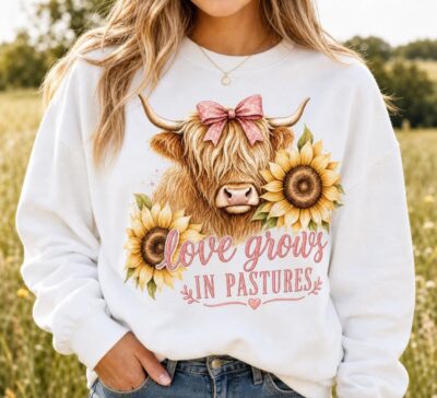 Highland Cow Sunflower Cottagecore Cozy Sweatshirt