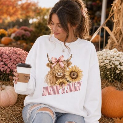Highland Cow Sunflower Cottagecore Cozy Gift Sweatshirt