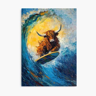 Highland Cow Surfing Design Art Poster
