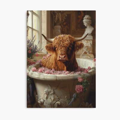 Highland Cow In Bathtub Design Art Poster