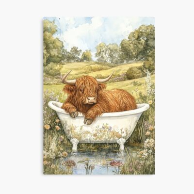 Highland Cow In Bathtub Design Poster