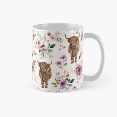 Highland Cow Boho Purple Floral Mug
