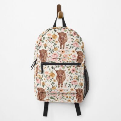 Highland Cow Boho Floral Design Art Graphic Backpack