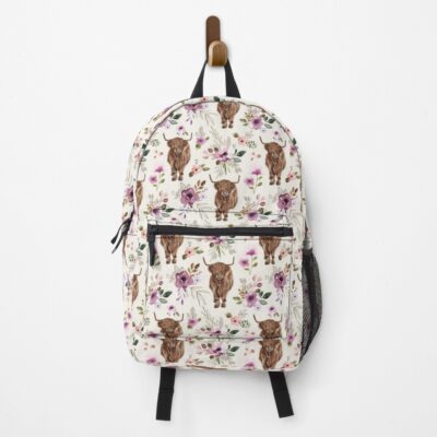 Highland Cow Boho Purple Floral Design Backpack