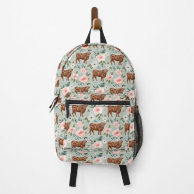 Highland Cow Floral On Mint Backpack