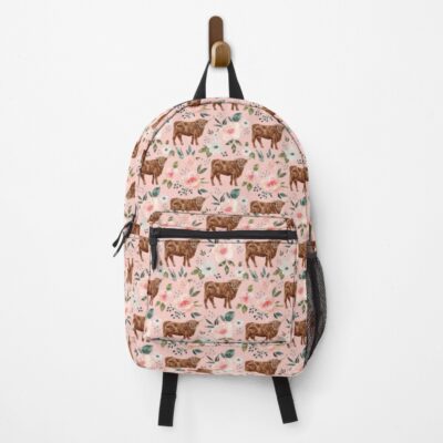 Highland Cow Pink Spring Floral Backpack