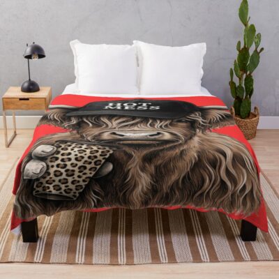 Highland Cow Scottish Wearing Black Throw Blanket