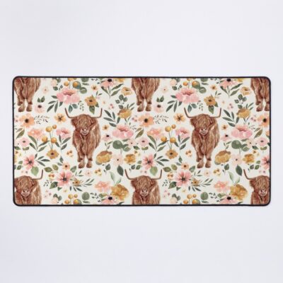 Highland Cow Boho Floral Design Art Mouse Pad