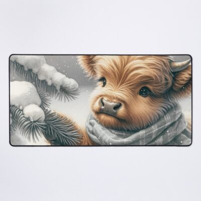 Highland Cow Calf Winter Design Mouse Pad