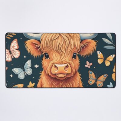 Highland Cow Butterflies Design Art Mouse Pad