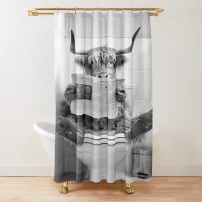 Highland Cow Sitting On Toilet Shower Curtain