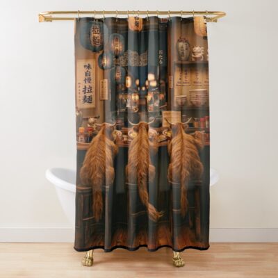 Highland Cow Japanese Art Ramen Shower Curtain