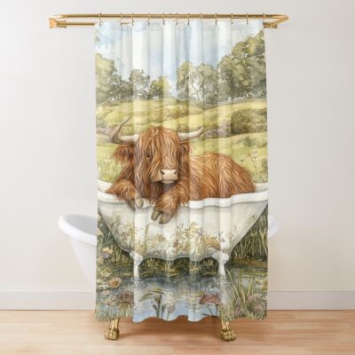 Highland Cow In Bathtub Design Shower Curtain