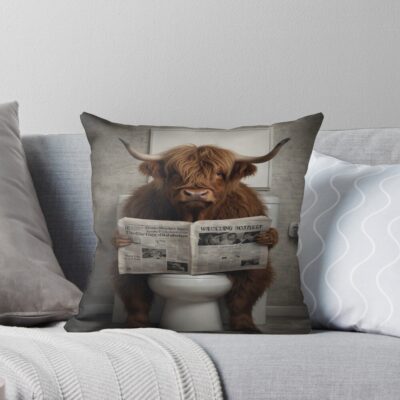 Highland Cow Funny On Toilet Throw Pillow