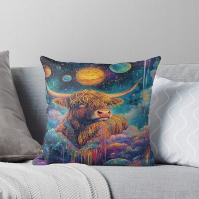 Highland Cow Space Travel Design Throw Pillow