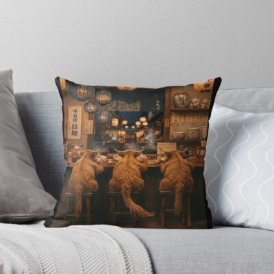 Highland Cow Japanese Art Ramen Throw Pillow