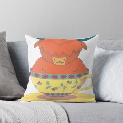 Highland Cow Teacup Design Art Throw Pillow